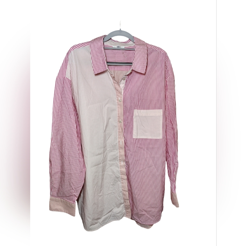 Time & Tru Oversized Button-Down Shirt – XXXL (22) – Pink/White – NWOT - Picture 3 of 10